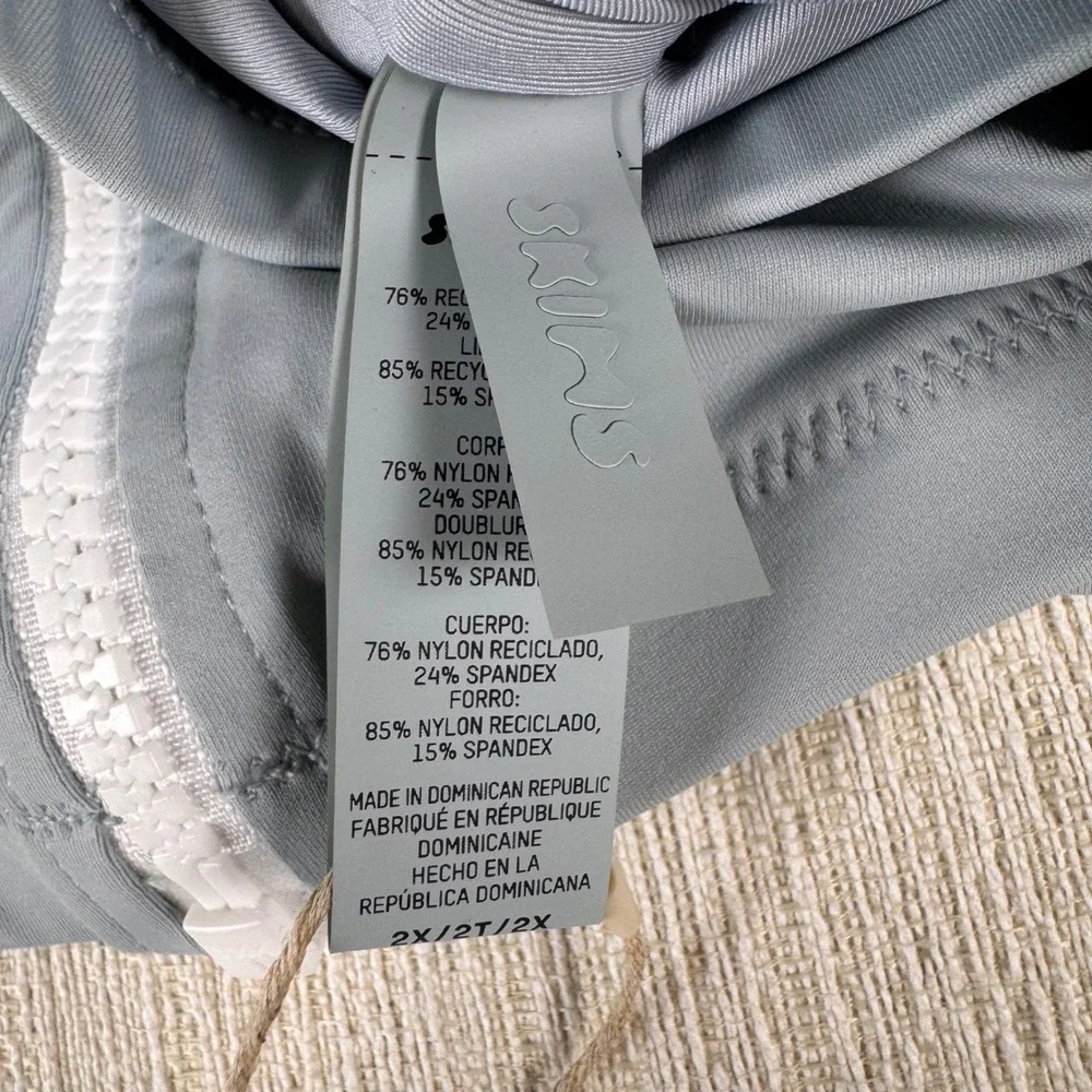 SKIMS Sporty Zipper Swim Mock Neck Top Pacific Blue Gray 2X TP-TNK-3007 NEW